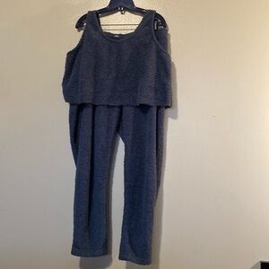 LC Lauren Conrad blue cozy night teddy bear faux fur pajama set top and PANTS L